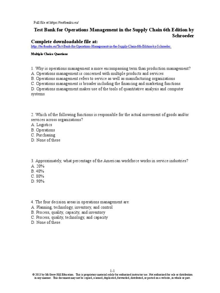 Test Bank For Operations Management in The Supply Chain 6th Edition by ...