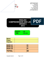 English Comprehension and Language Grade 6 2012: Total: 80