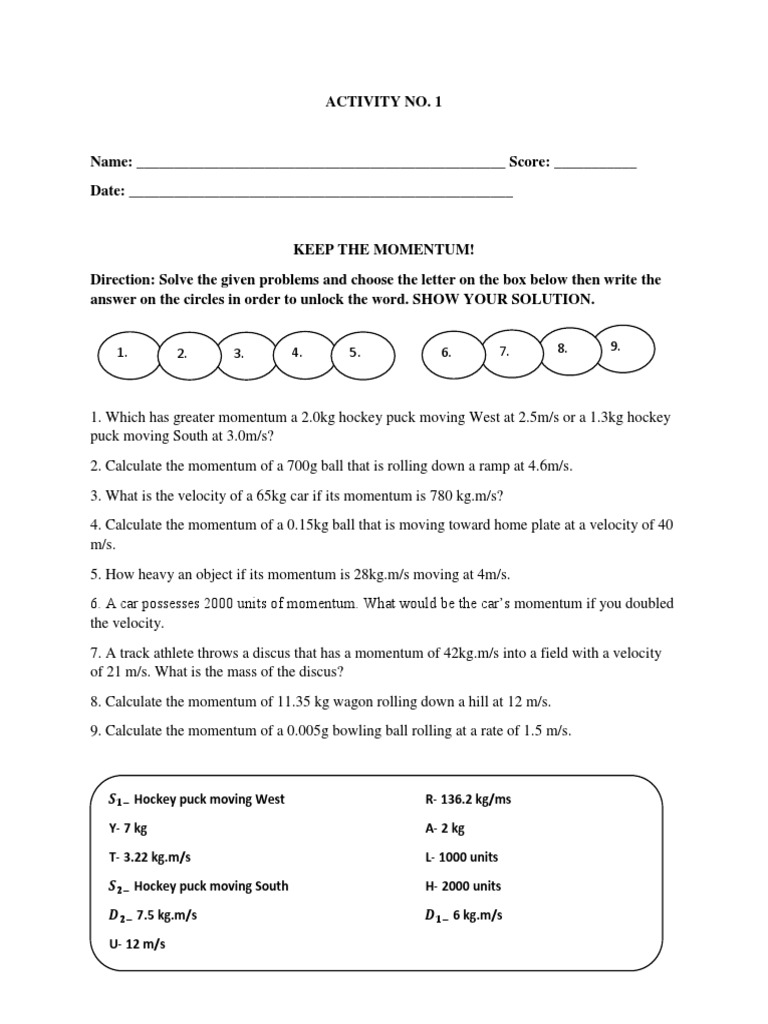 Momentum Problem Solving Worksheet | PDF