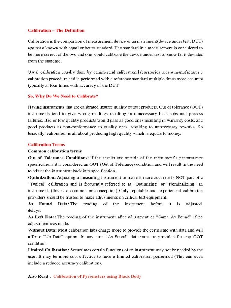 Calibration The Definition Calibration of Pyrometers Using Black