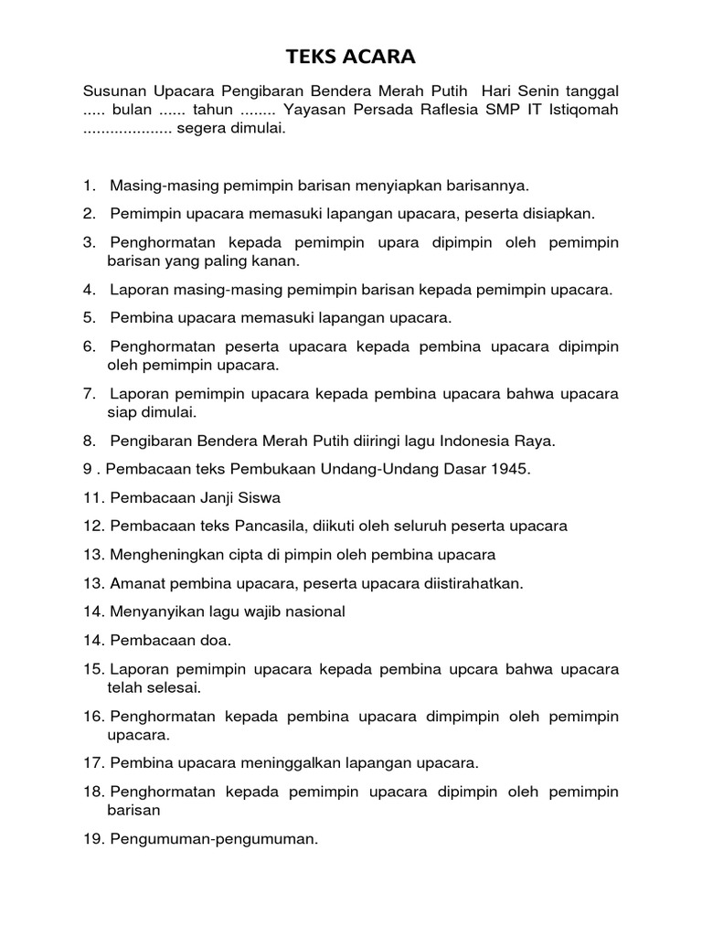 Teks Upacara Uud 45 Pancasila Doa Dan Ac