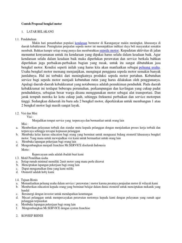 Proposal Usaha Bengkel Motor Mr.SERVICE | PDF