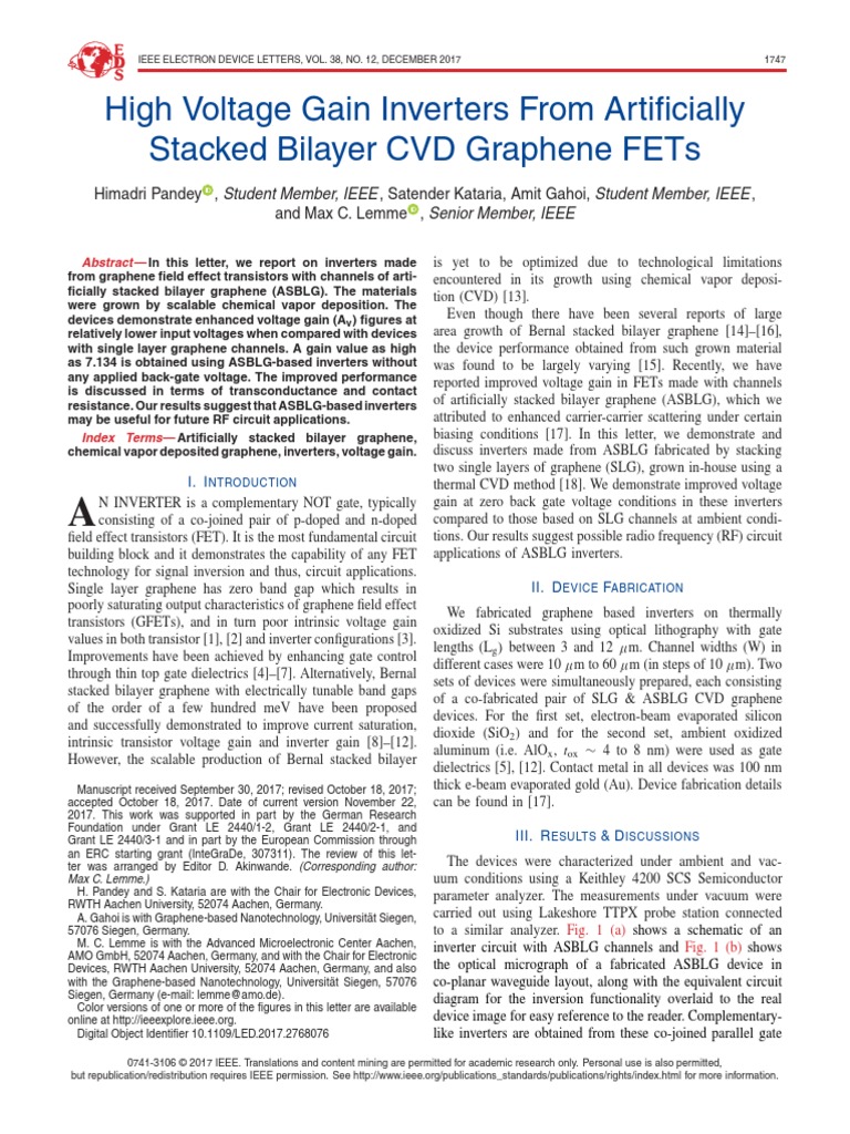 Bilayer CVD Graphene Fets | PDF | Field Effect Transistor | Graphene