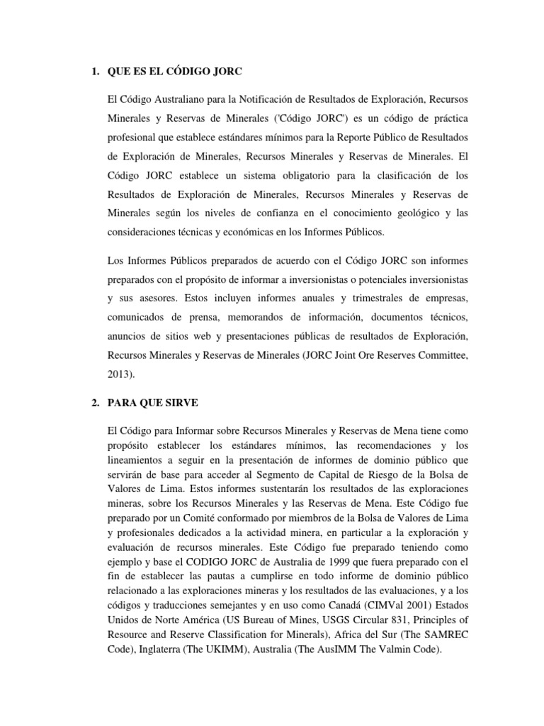 Que Es El Código Jorc | PDF | Minería | Naturaleza