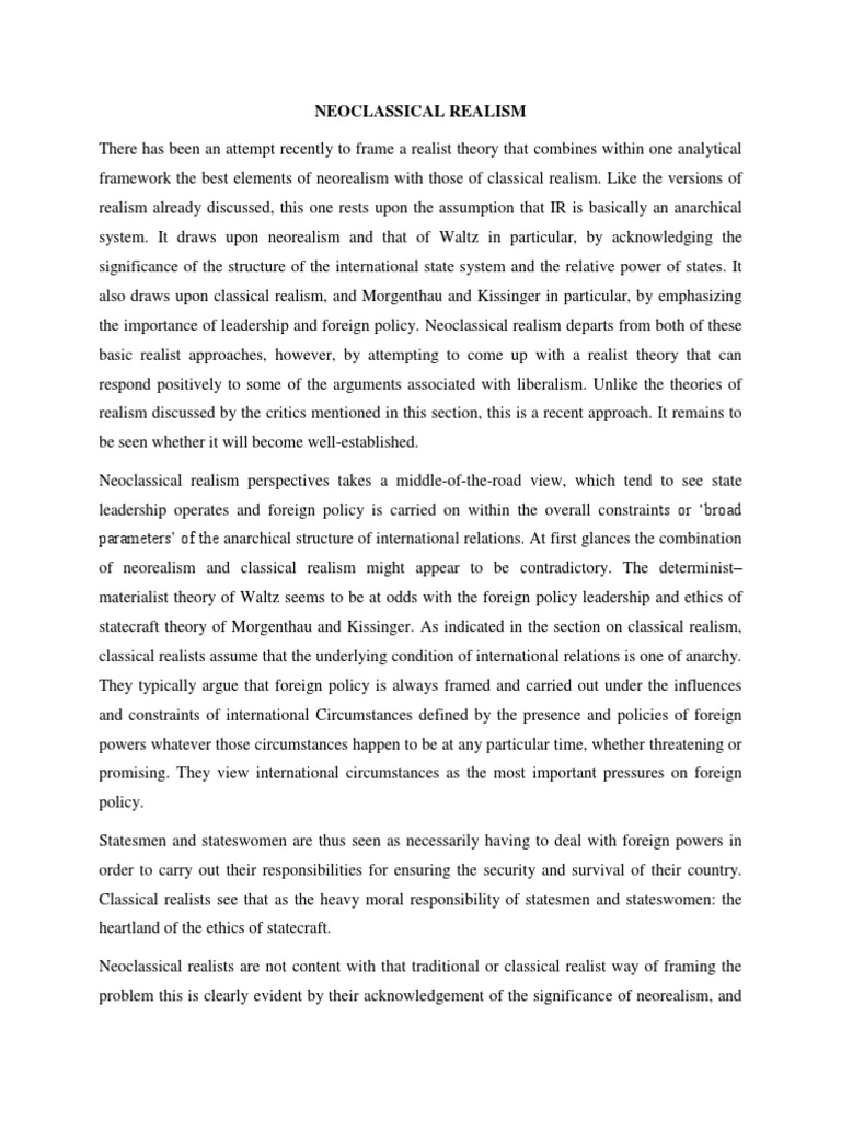 NeoClassical Realism in International Relations PDF Scientific Theories Philosophical
