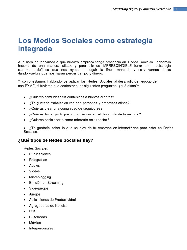 Estrategias de Redes Sociales para PYMEs | PDF | Blog | Servicio de ...