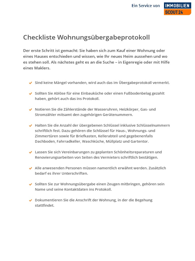 Checkliste Wohnungsubergabeprotokoll