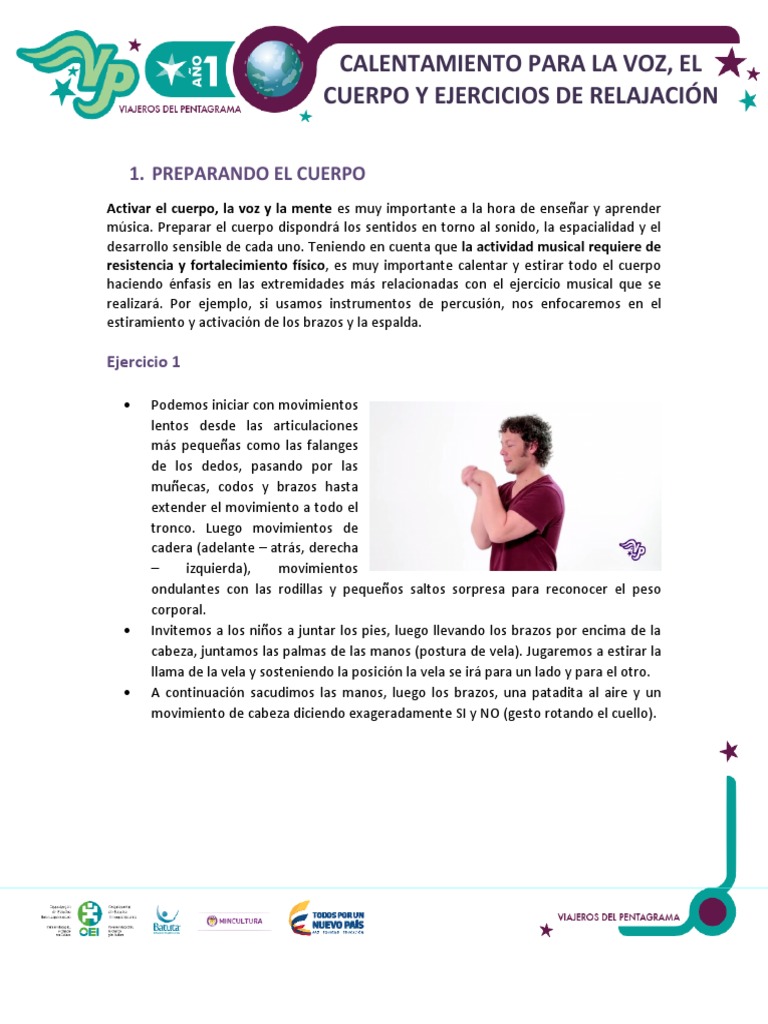 Calentamiento para La Voz El Cuerpo y Ejercicios de Relajacion | PDF ...