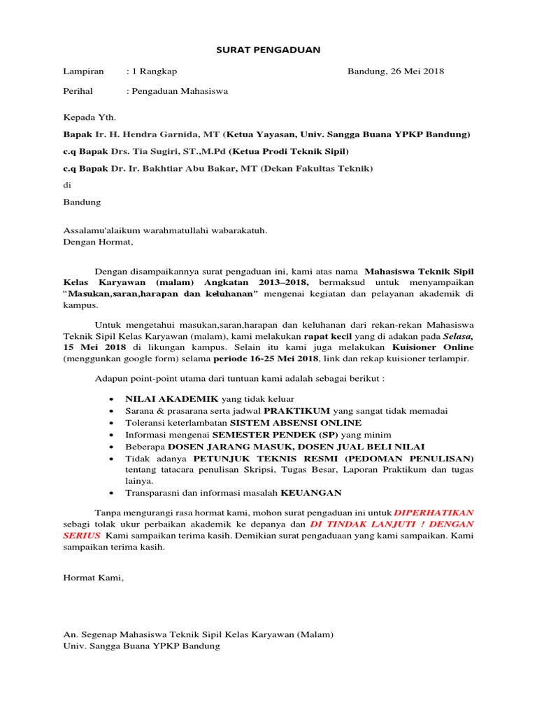 Surat Pengaduan Layanan Kampus