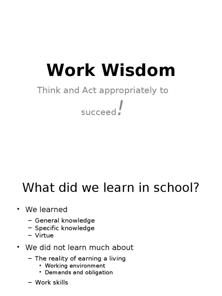 Basic Work Wisdoms | PDF | Wisdom | Emergence