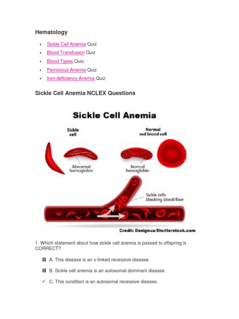 Hematology NCLEX MCQ | PDF | Blood Type | Sickle Cell Disease