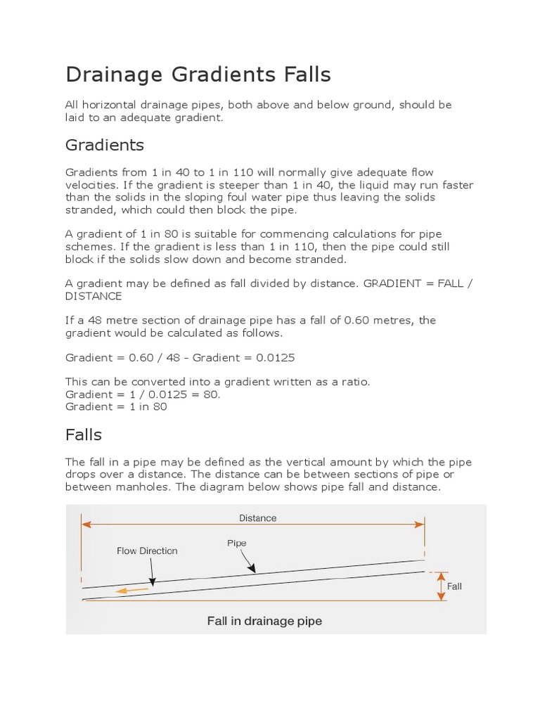 Drainage Gradients Falls PDF Slope Pipe (Fluid Conveyance)