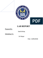 Lab Report: Prepared By: Saad Ishtiaq Submitting To: Sir Waqar Date: 14/05/2018