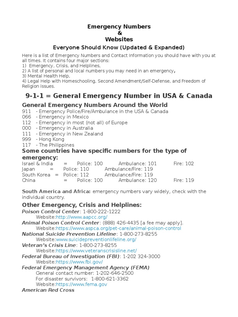Essential Emergency Numbers in USA | PDF | Emergency | Police