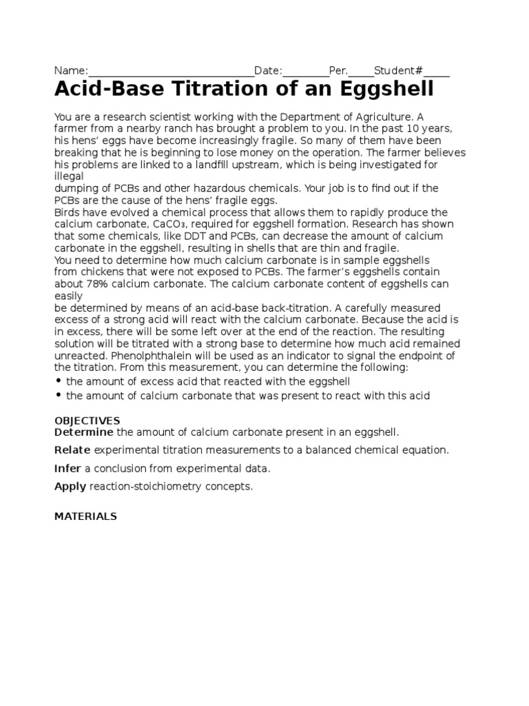 Eggshell Titration Mine PDF Titration Chemistry