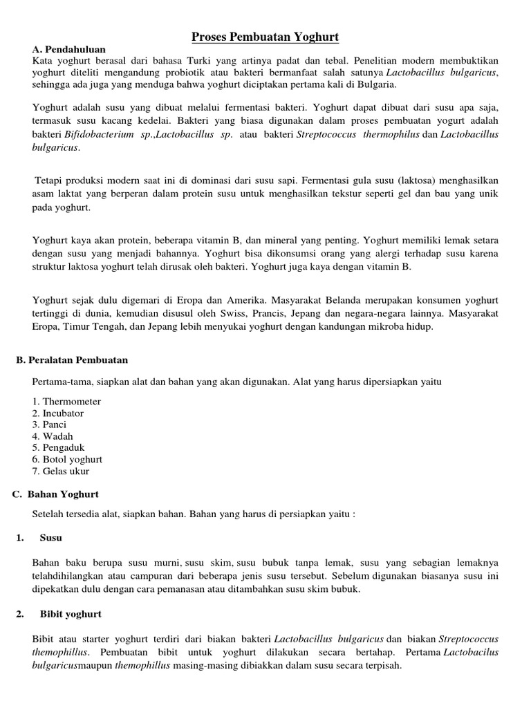 Proses Pembuatan Yoghurt