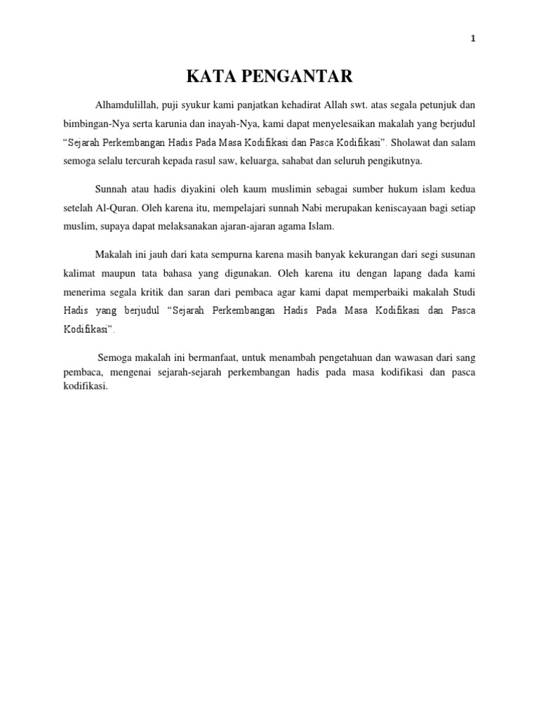 Hadis Pada Masa Kodifikasi Dan Pasca Kodifi Pdf