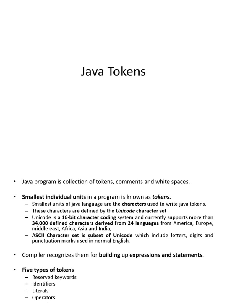 Java Tokens | PDF | Reserved Word | Identifier