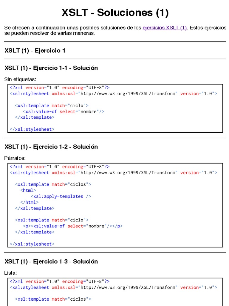 Soluciones a Ejercicios XSLT | PDF | Xml | Xslt