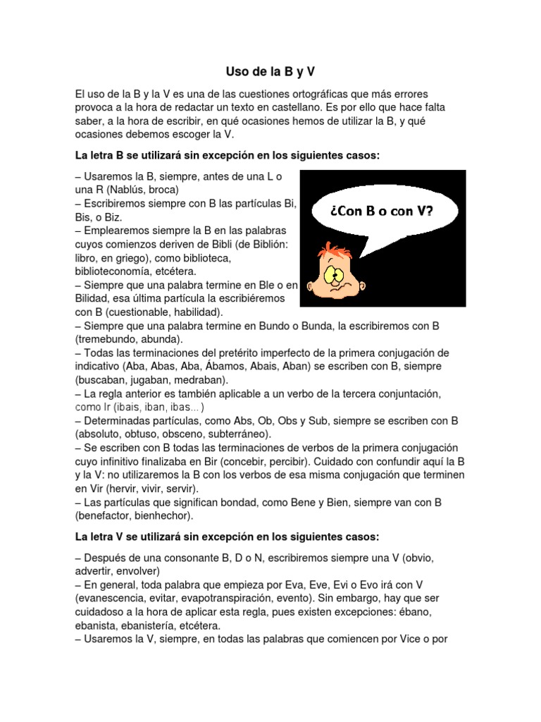 Reglas del uso de B y V en español | PDF | Verbo | Conjugación gramatical