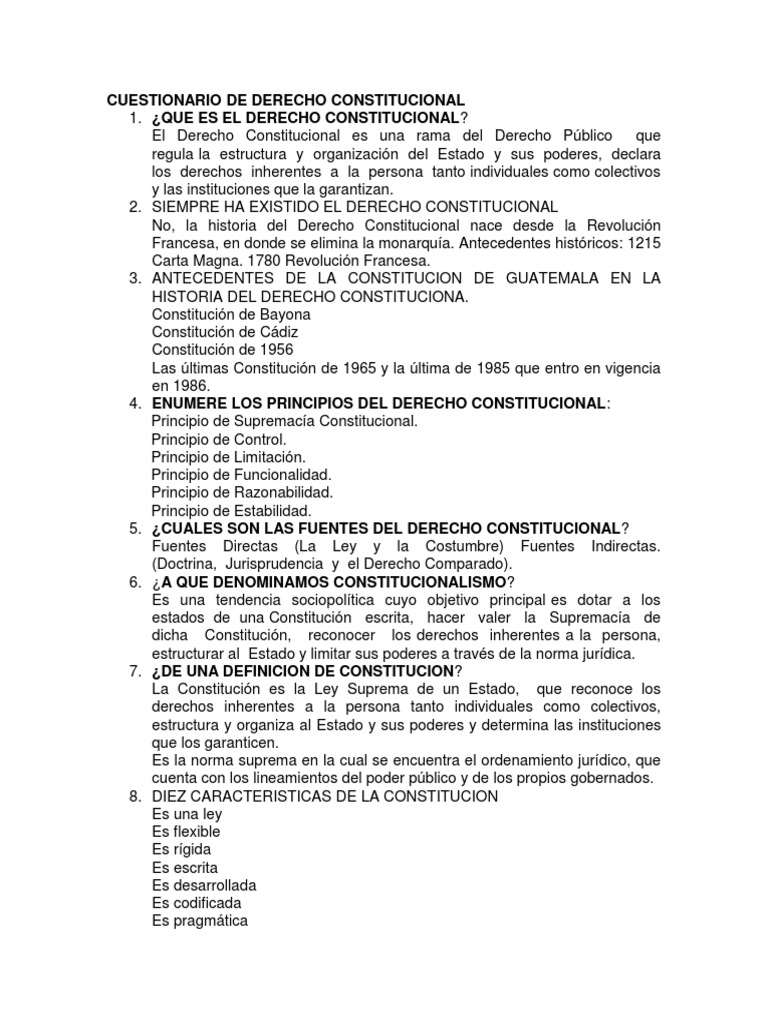 Cuestionario de Derecho Constitucional | PDF | Constitución | Veto