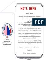 FPACC Nota Bene or Special Notice about Filipino American Chambers of Commerce not affiliated with Federation