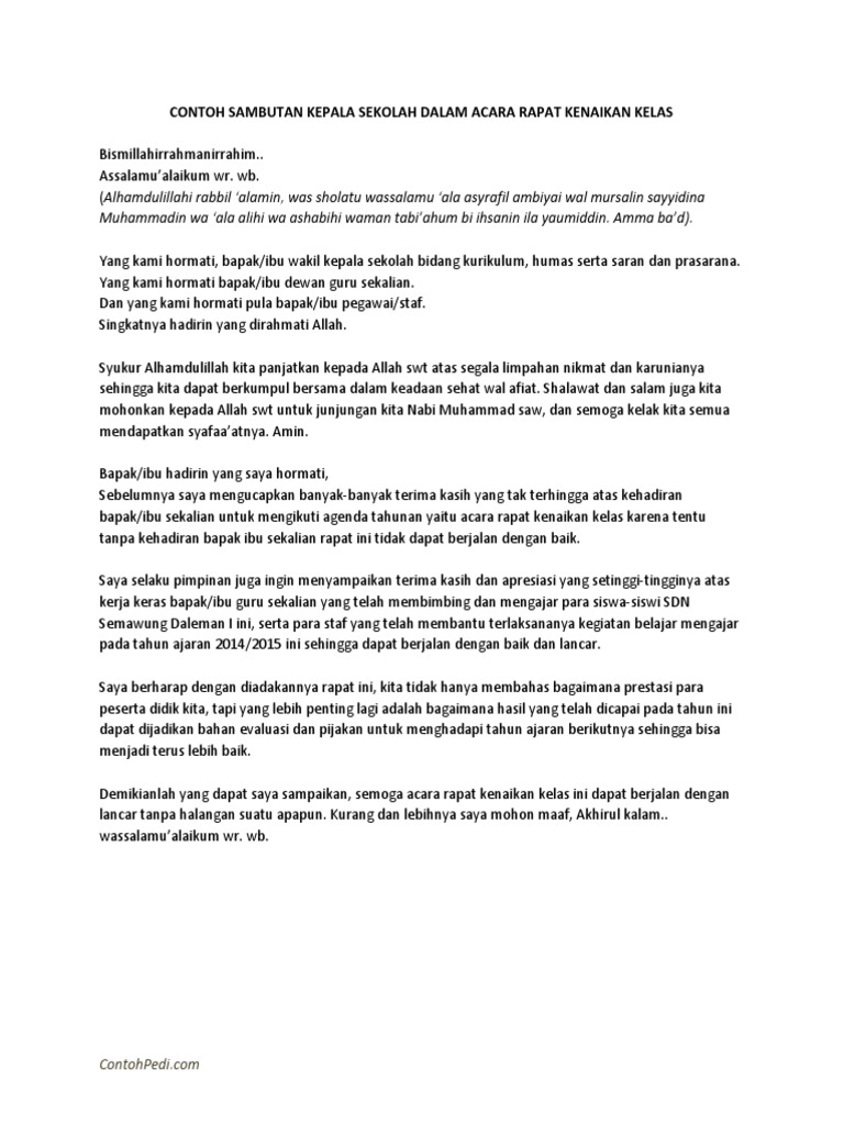 Contoh Sambutan Kepala Sekolah Dalam Acara Kenaikan Kelas Berbagai Contoh