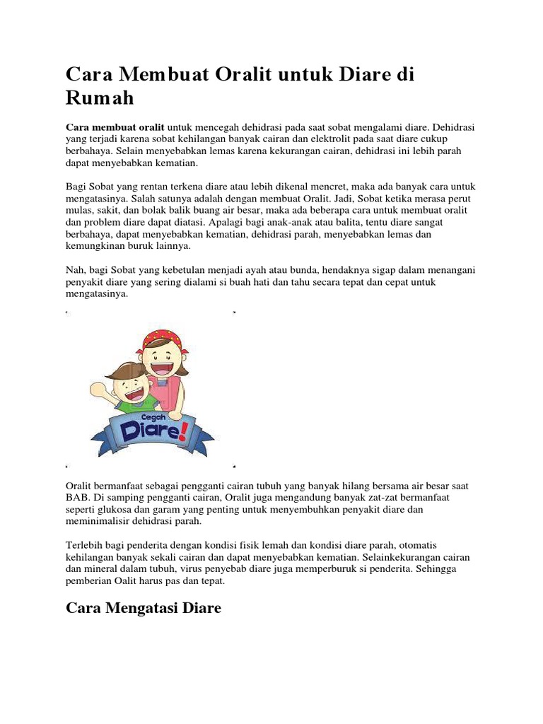 Cara Membuat Oralit Untuk Diare Di Rumah Docx