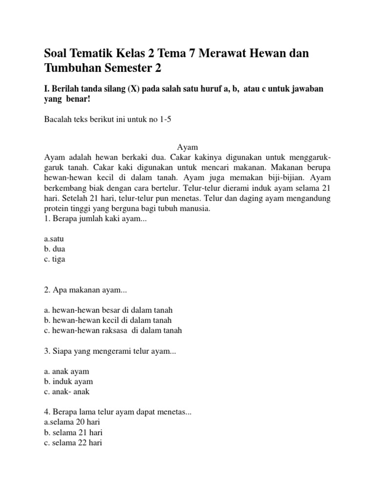 Kelas 2 K13 Tema 7 Merawat Hewan Dan Tumbuhan Semester 2