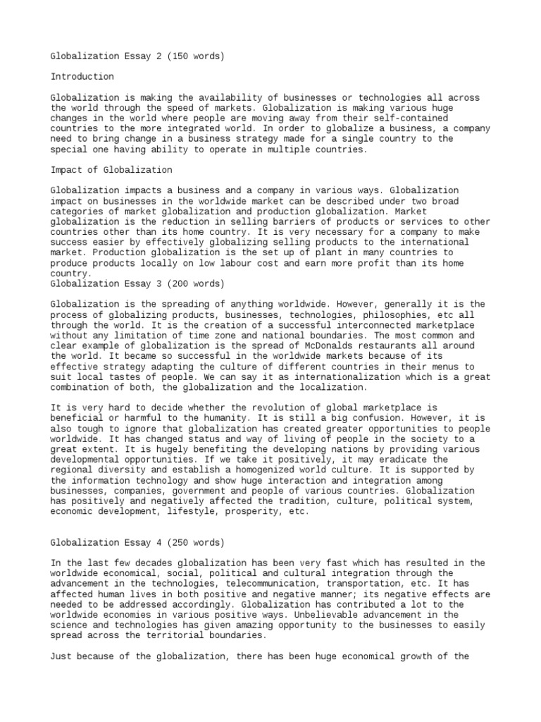 Essay on globalization in 1000 words picture