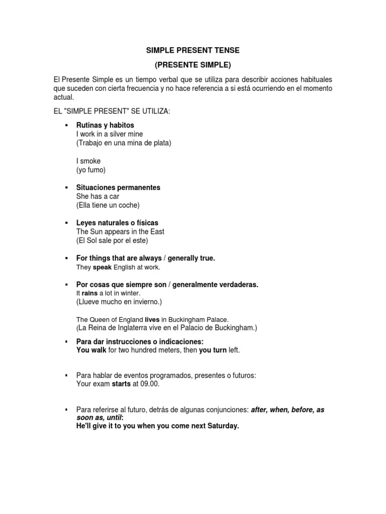 Reglas del Presente Simple en Inglés | PDF | Verbo | Asunto (gramática)