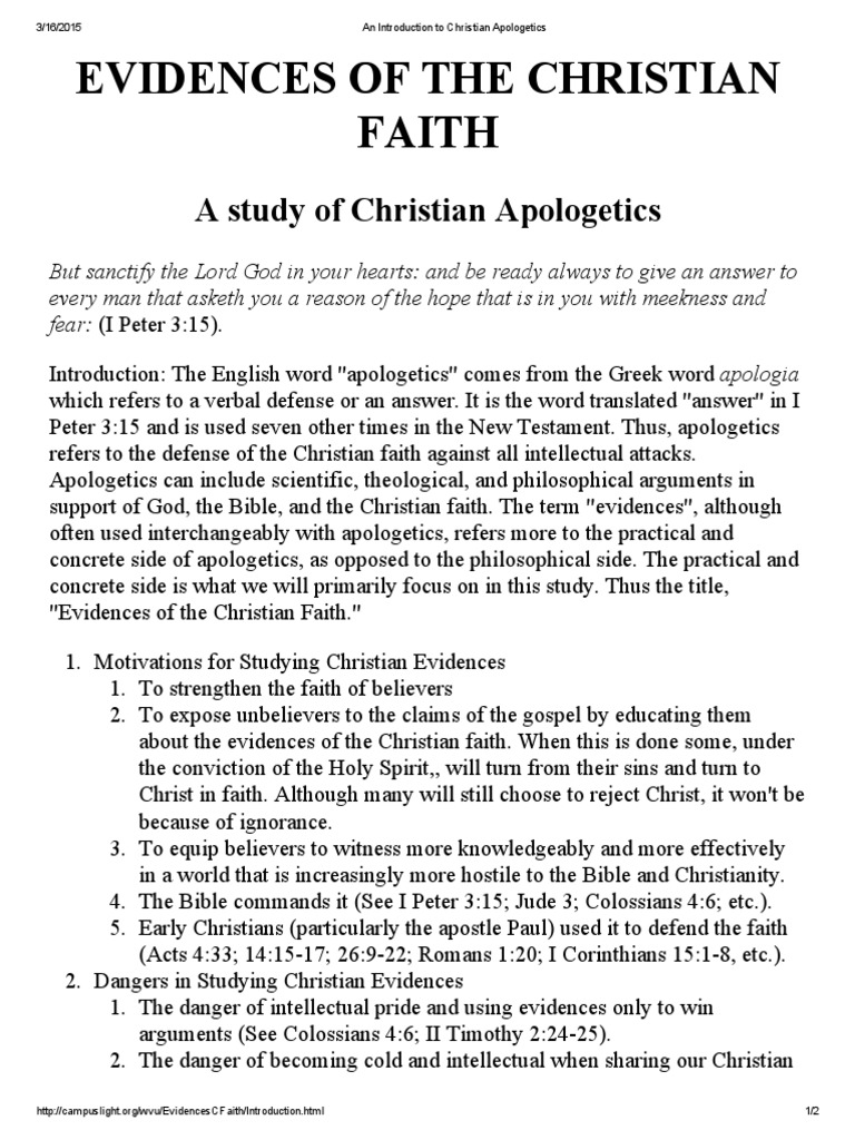 An Introduction to Christian Apologetics | Christian Apologetics ...
