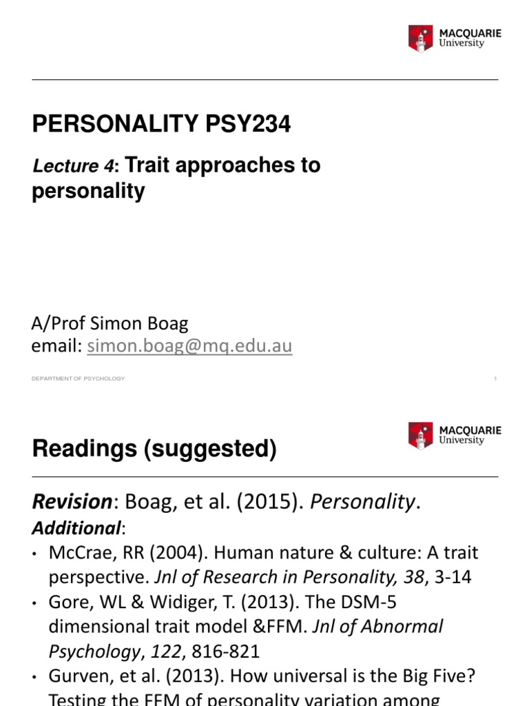 Lecture 4 Trait Approaches | PDF | Personality Disorder | Extraversion ...