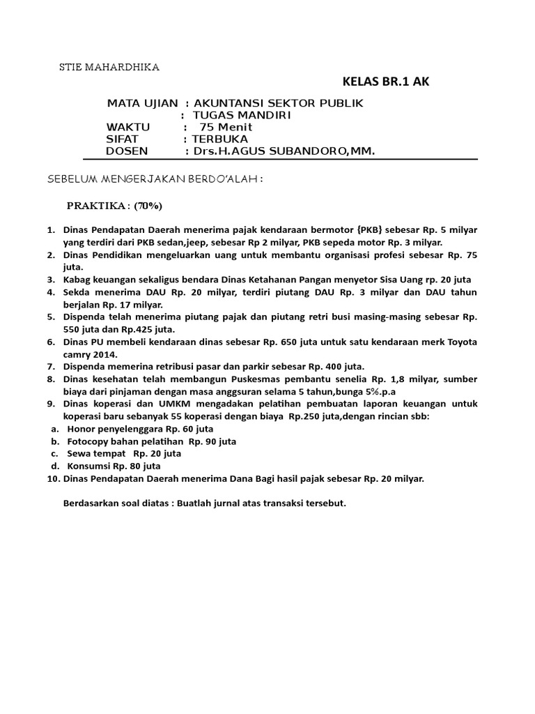 Soal Ujian Akuntansi Sektor Publik Helmi Kediris