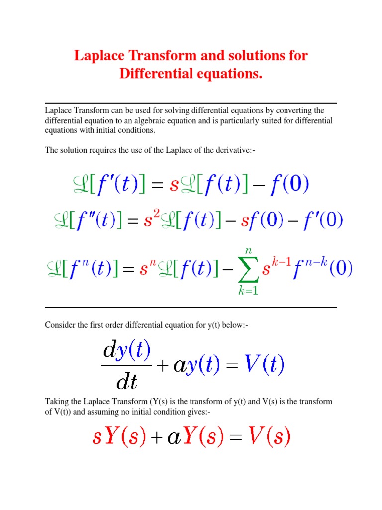 Laplace Transform for Differential Equations | PDF | Teaching Methods ...