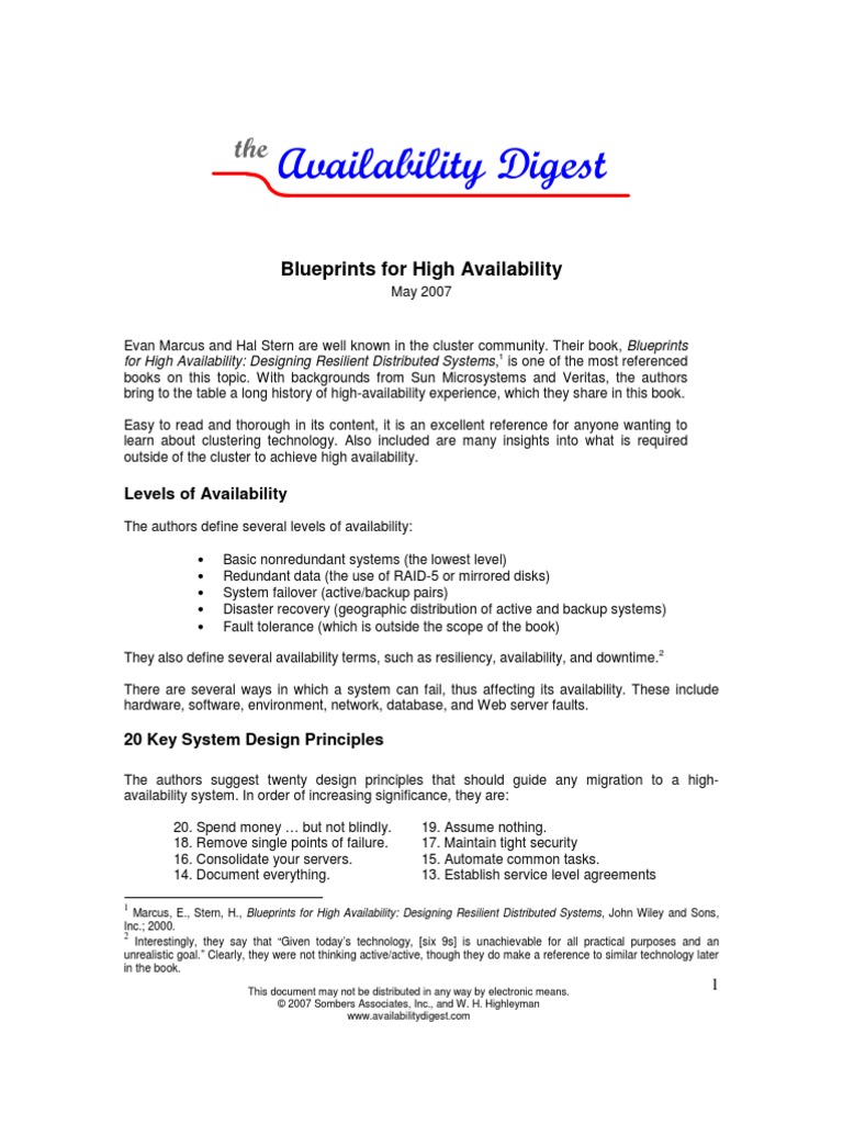 Availability Digest: Blueprints For High Availability | PDF ...