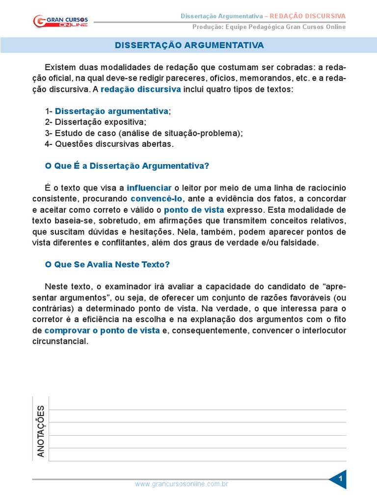 Aula 01 - Dissertação Argumentativa | PDF | Argumento