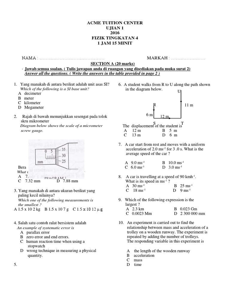 Ujian Bulanan 1 Fizik Tingkatan 4 Pdf