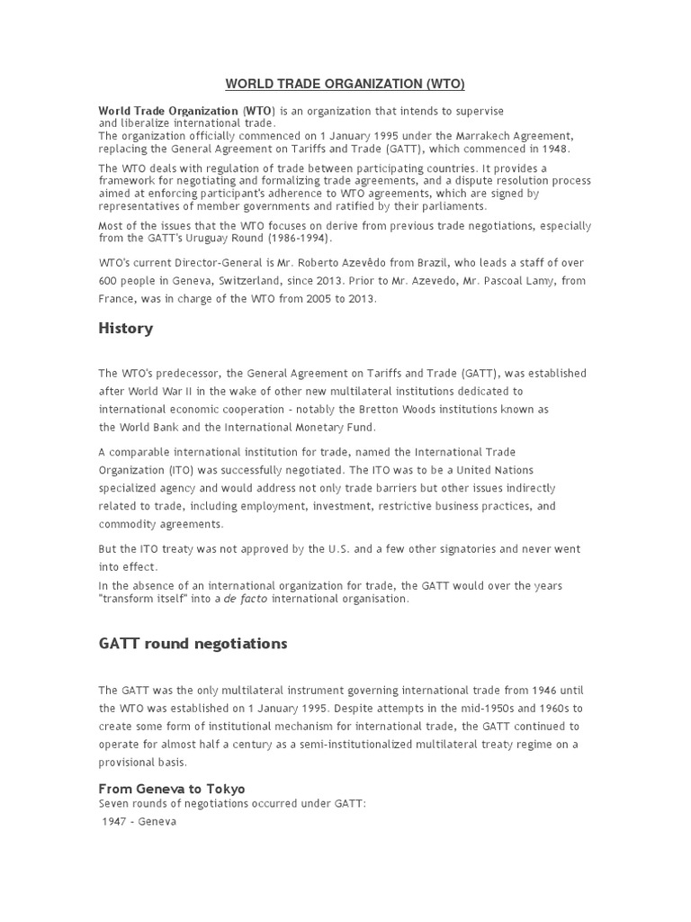 Overview of the World Trade Organization | PDF | Uruguay Round | World ...