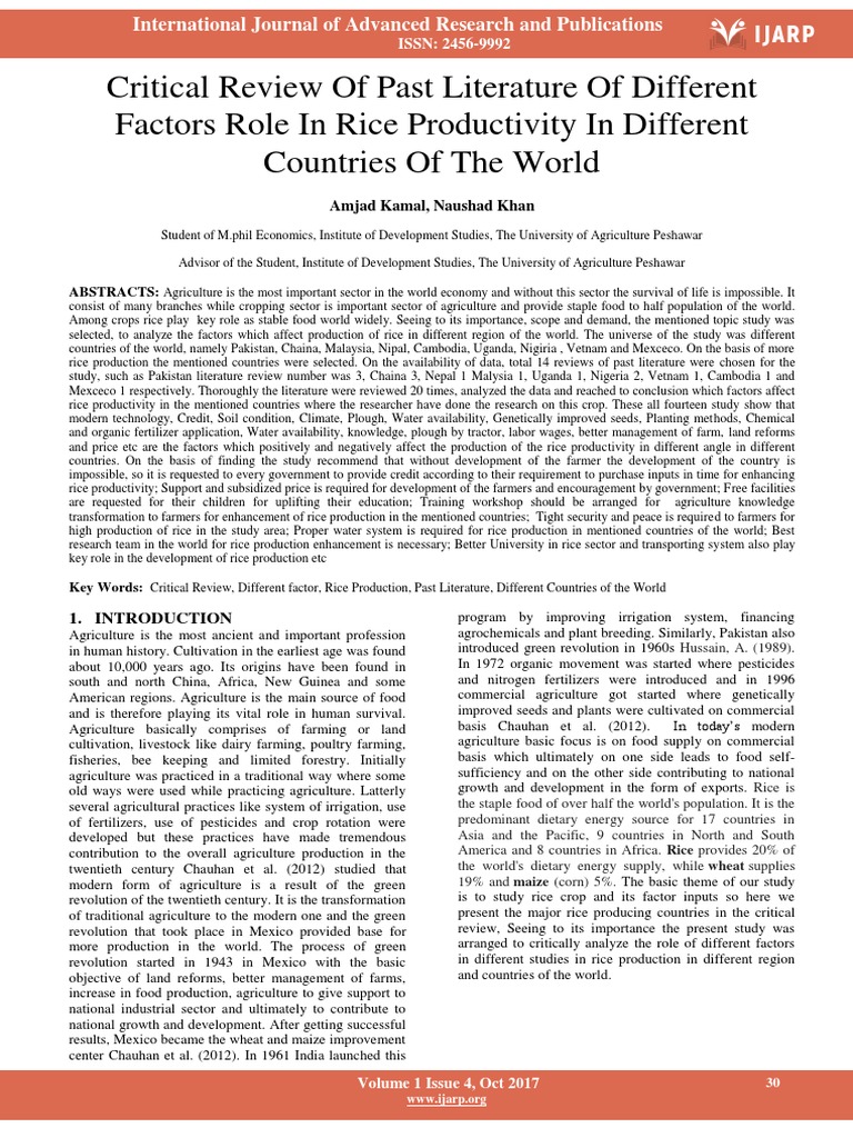 Factors Affecting Global Rice Productivity | PDF | Green Revolution | Rice