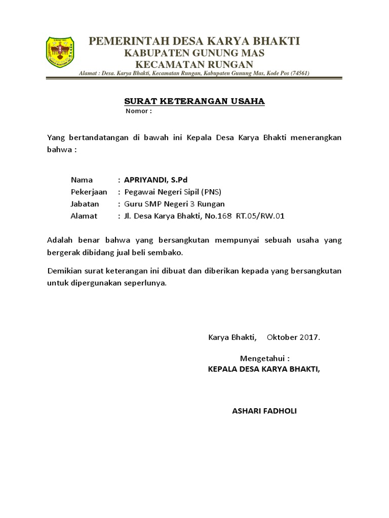 Surat Keterangan Usaha