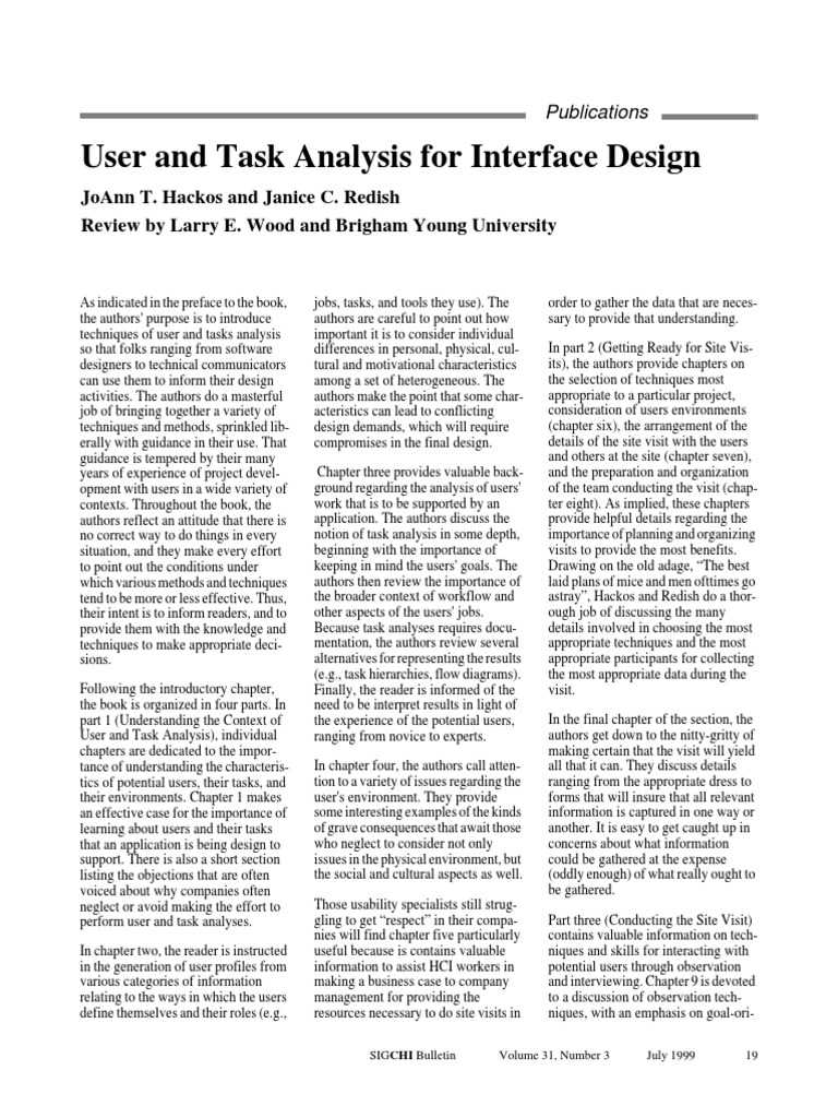 User and Task Analysis For Interface Design PDF | PDF | Usability ...