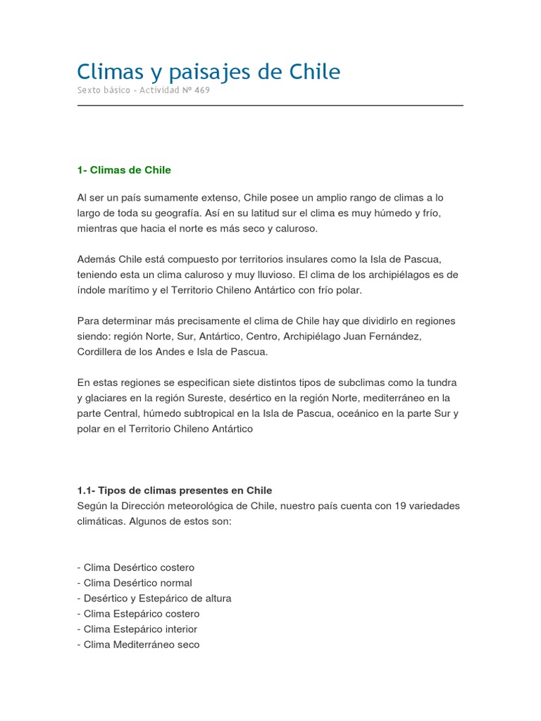 Climas y Paisajes de Chile | PDF | Desierto | Clima