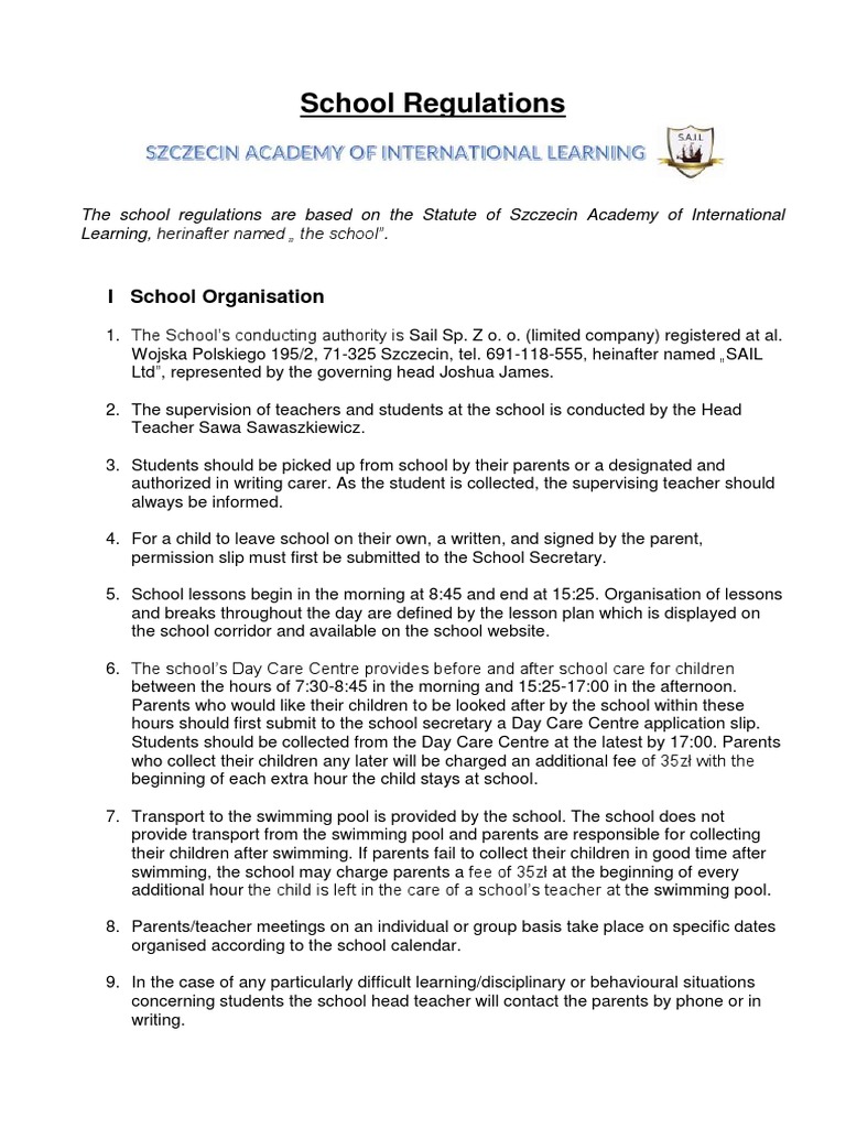 SAIL Rules and Regulations PDF Fee Tuition Payments