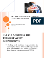 ISA 210 A T A E: Greeing The Erms of Udit Ngagements