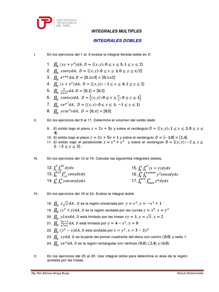 Semana 09 Integrales Dobles Pdf Integral Ensenanza De Matematica