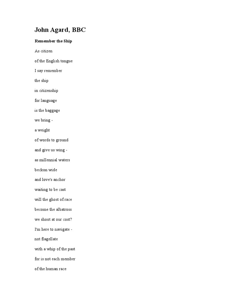 John Agard Remember The Ship PDF