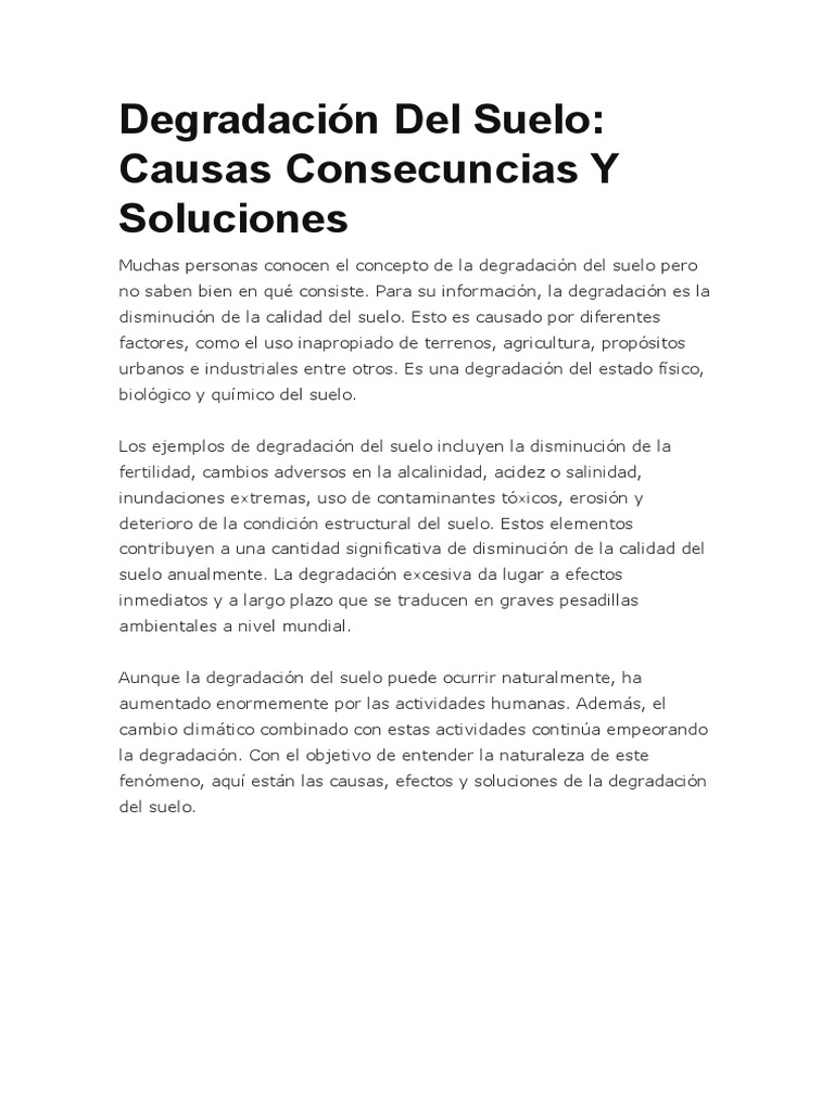Causas y Soluciones de la Degradación del Suelo | PDF | Deforestación ...