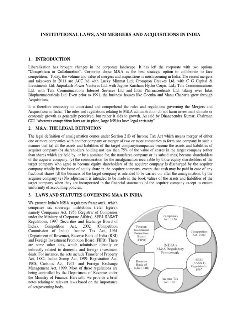 India's M&A Legal Framework | PDF | Mergers And Acquisitions | Board Of ...
