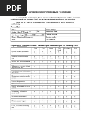 Customer Satisfaction Survey Questionnaire for Customers